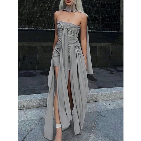 . Dresses & Skirts - Grey Sexy Womens Draped Front Tube Bodycon Dress